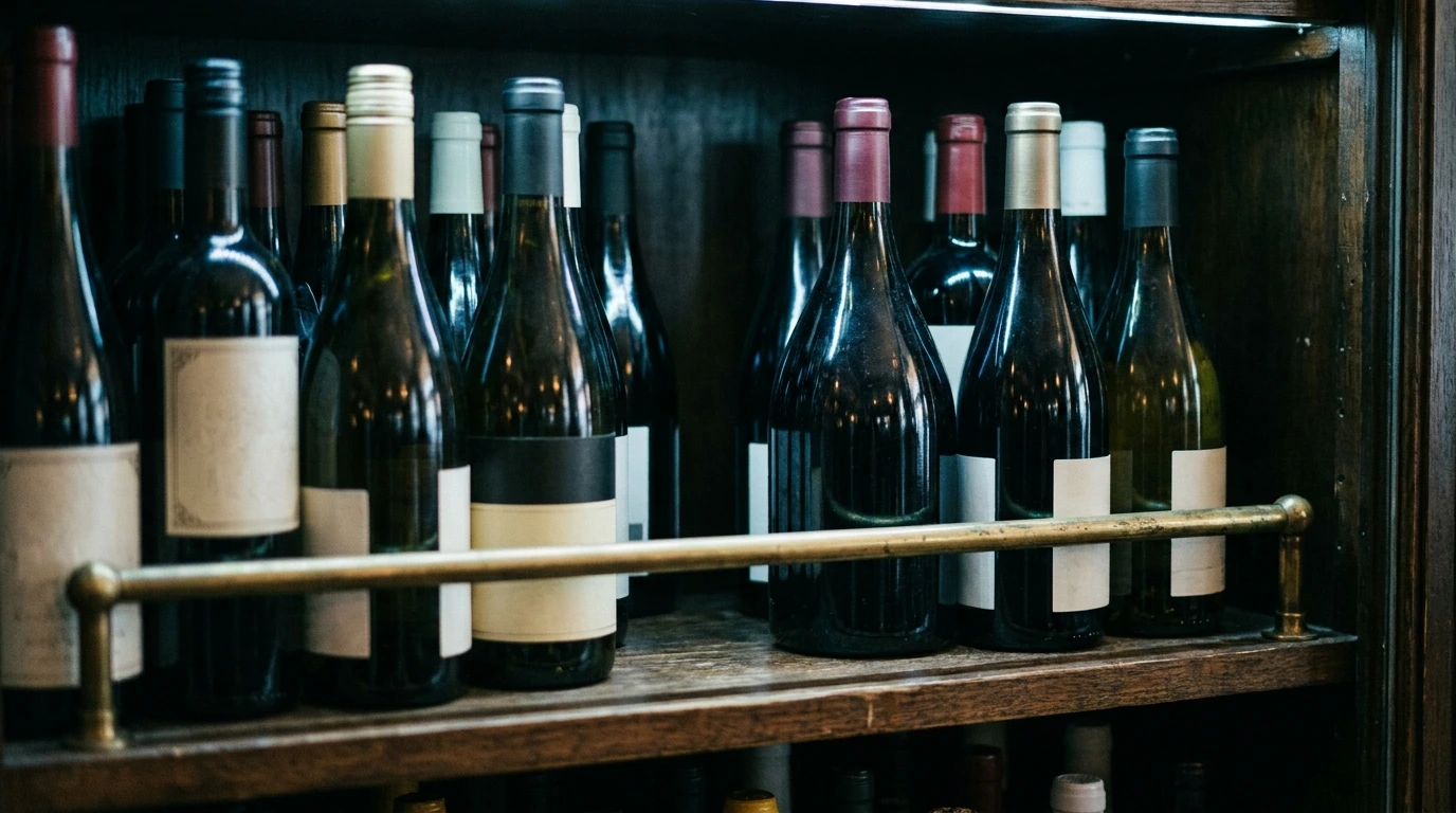 Clayette de cave à vin où des bouteilles de formats différents se gênent