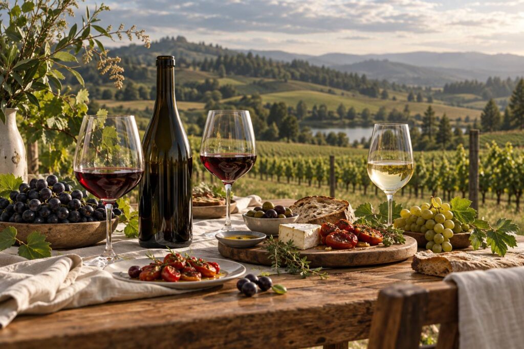 Illustration éditoriale du sujet : Les vins de l'oregon et leurs cépages emblématiques