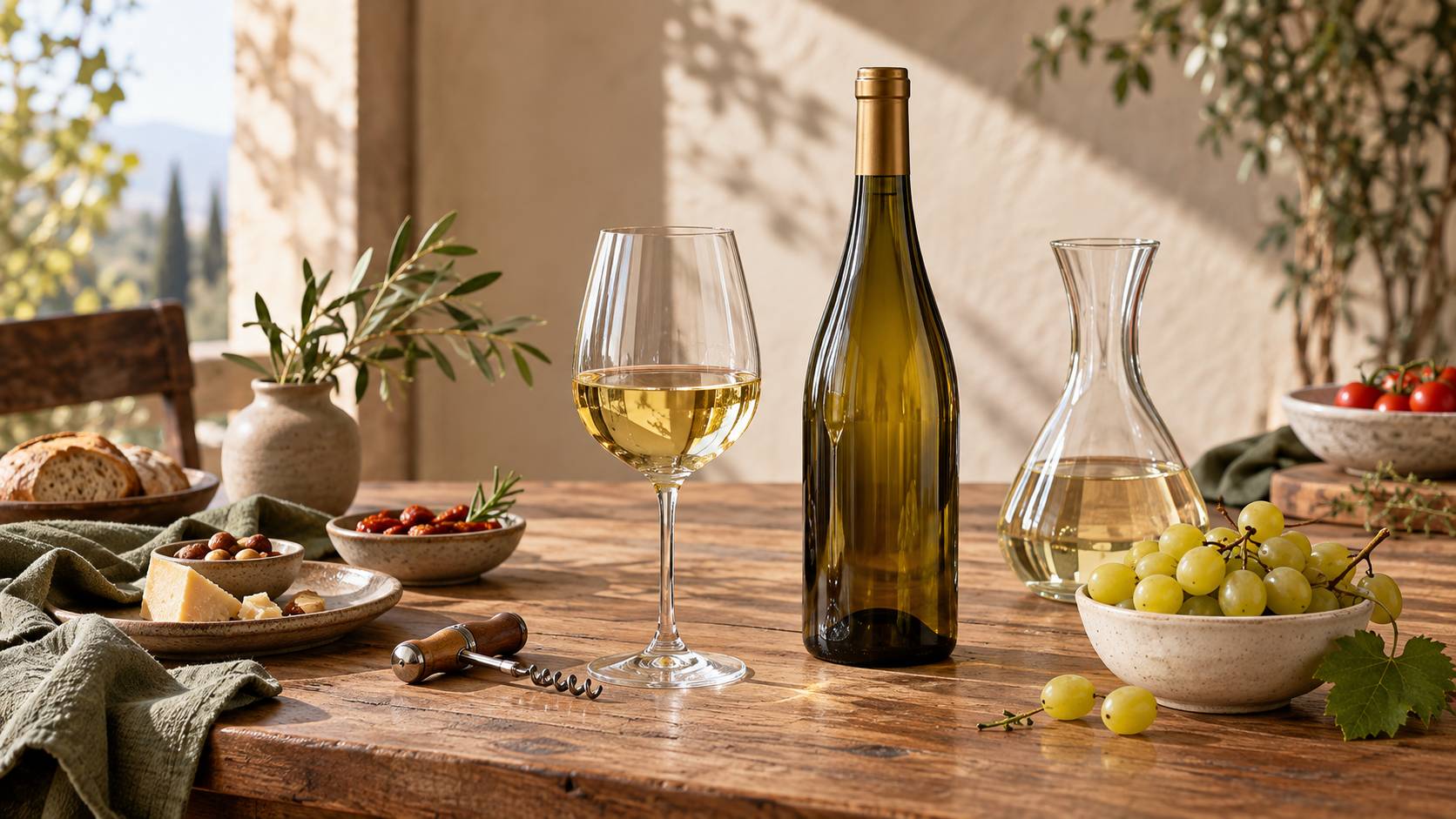 Verre de vin blanc doré et bouteille unie sur une table de dégustation